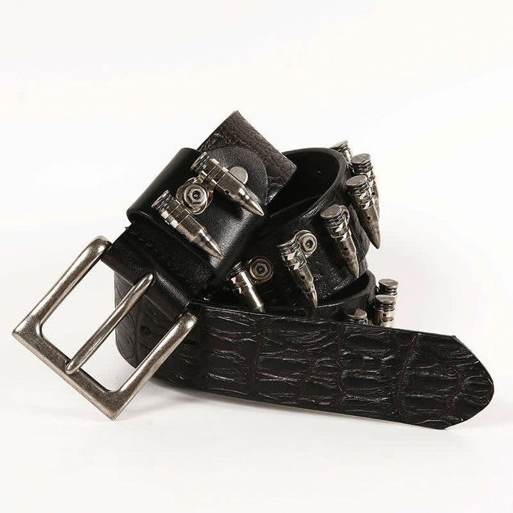 Ceinture en cuir à motif crocodile avec rivets décoratifs pour hommes