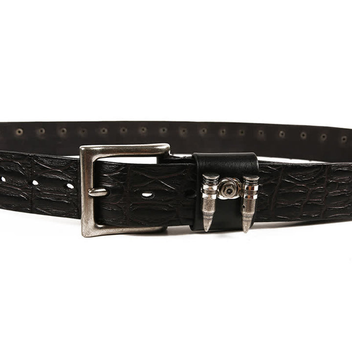Ceinture en cuir à motif crocodile avec rivets décoratifs pour hommes