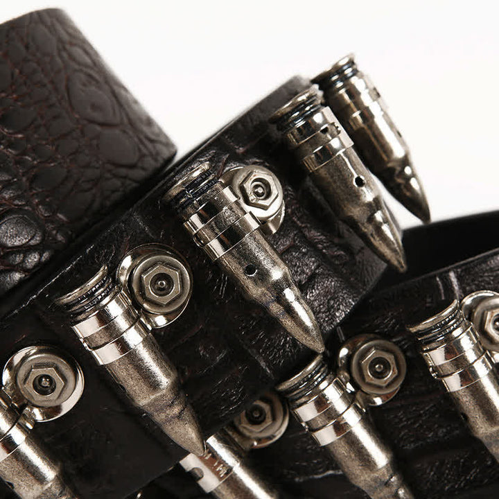 Ceinture en cuir à motif crocodile avec rivets décoratifs pour hommes