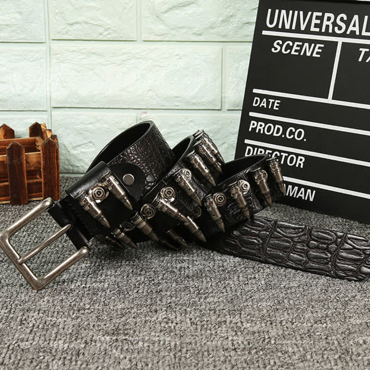 Ceinture en cuir à motif crocodile avec rivets décoratifs pour hommes