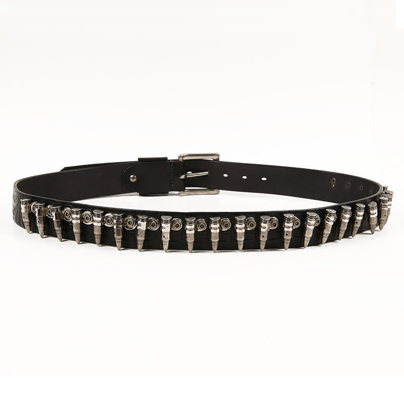 Ceinture en cuir à motif crocodile avec rivets décoratifs pour hommes