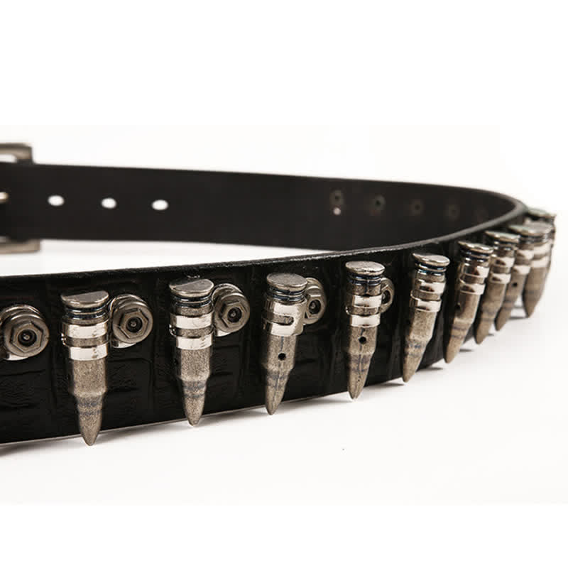 Ceinture en cuir à motif crocodile avec rivets décoratifs pour hommes
