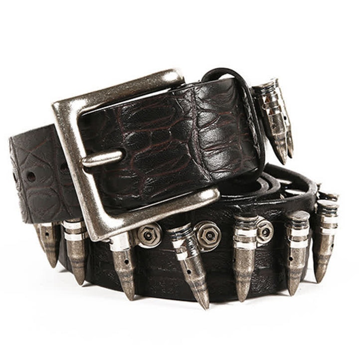 Ceinture en cuir à motif crocodile avec rivets décoratifs pour hommes