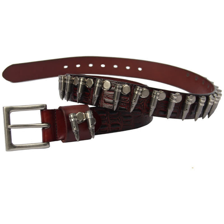 Ceinture en cuir à motif crocodile avec rivets décoratifs pour hommes
