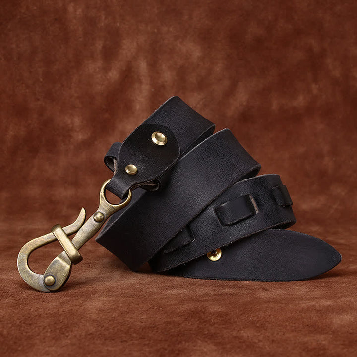 Ceinture en cuir de cavalerie à boucle à crochet rétro pour homme