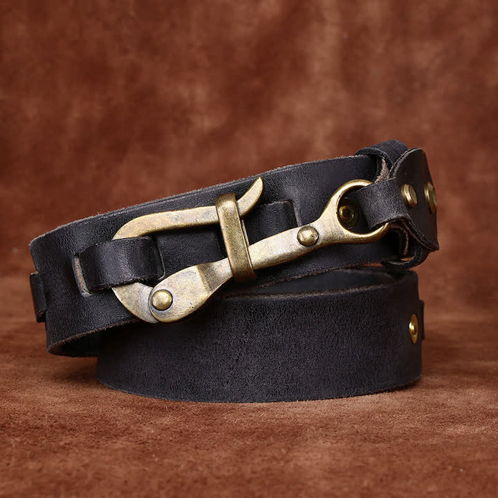 Ceinture en cuir de cavalerie à boucle à crochet rétro pour homme