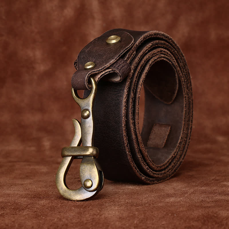 Ceinture en cuir de cavalerie à boucle à crochet rétro pour homme