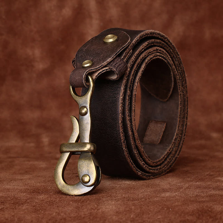 Ceinture en cuir de cavalerie à boucle à crochet rétro pour homme