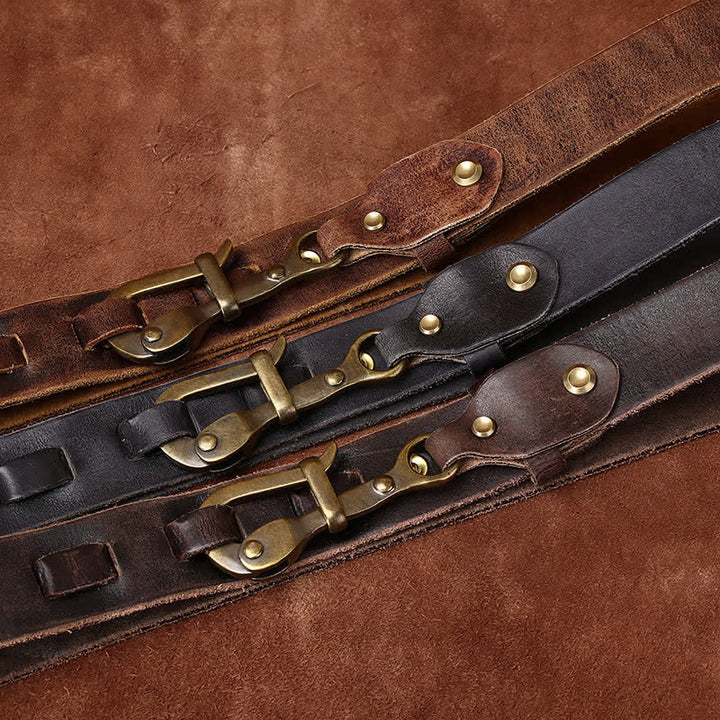 Ceinture en cuir de cavalerie à boucle à crochet rétro pour homme