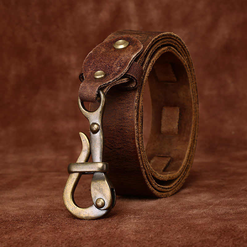 Ceinture en cuir de cavalerie à boucle à crochet rétro pour homme