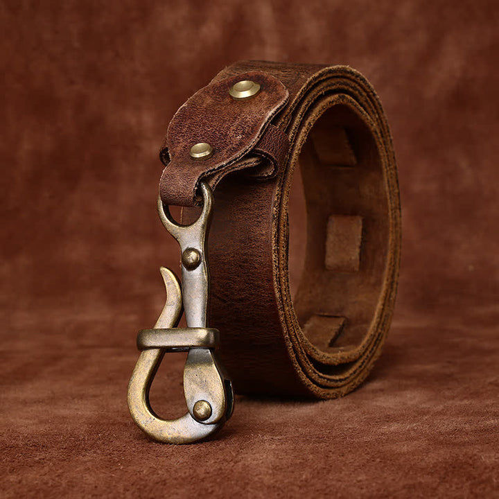 Ceinture en cuir de cavalerie à boucle à crochet rétro pour homme