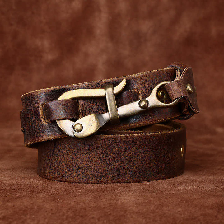 Ceinture en cuir de cavalerie à boucle à crochet rétro pour homme