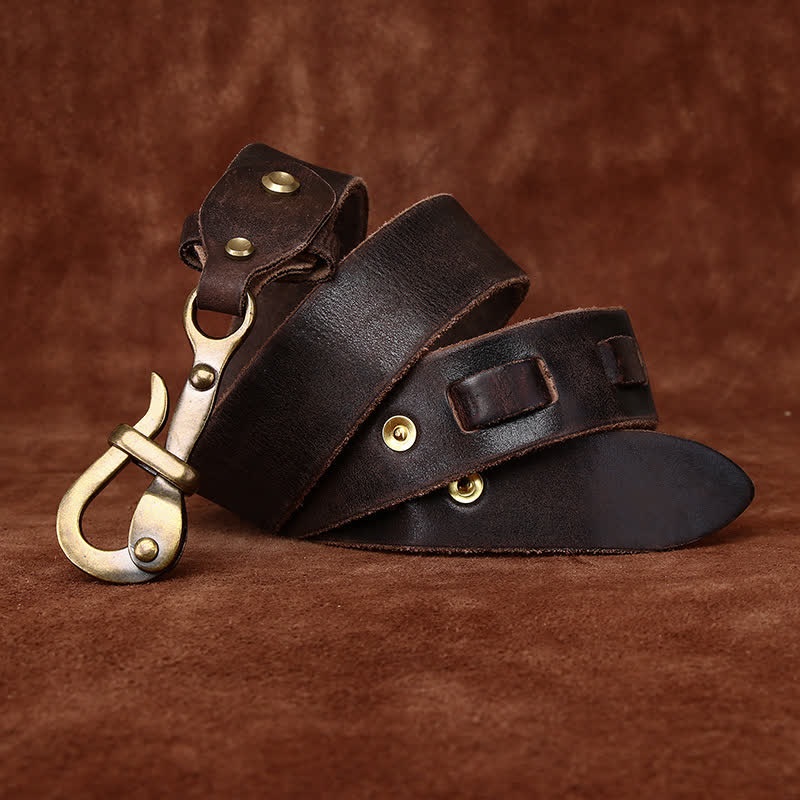 Ceinture en cuir de cavalerie à boucle à crochet rétro pour homme