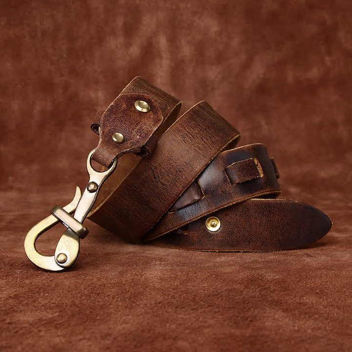 Ceinture en cuir de cavalerie à boucle à crochet rétro pour homme