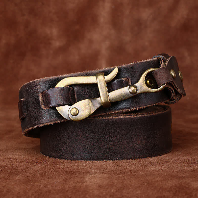 Ceinture en cuir de cavalerie à boucle à crochet rétro pour homme