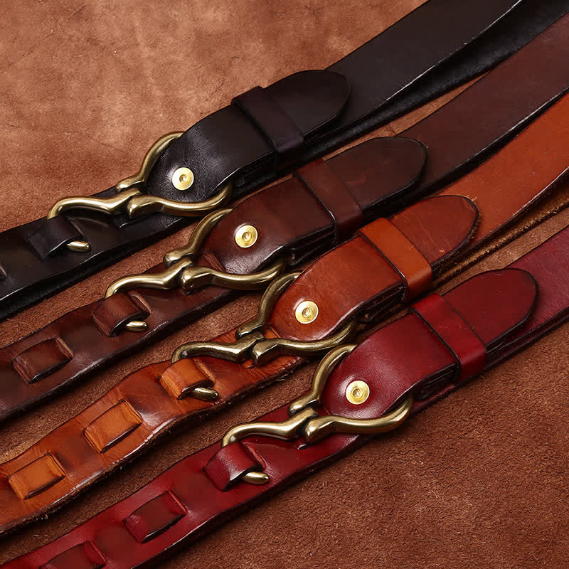 Ceinture en cuir de cavalerie avec boucle à crochet en laiton tressé pour homme