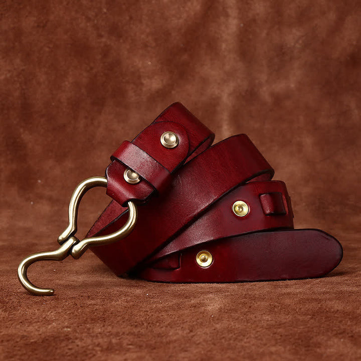Ceinture en cuir de cavalerie avec boucle à crochet en laiton tressé pour homme