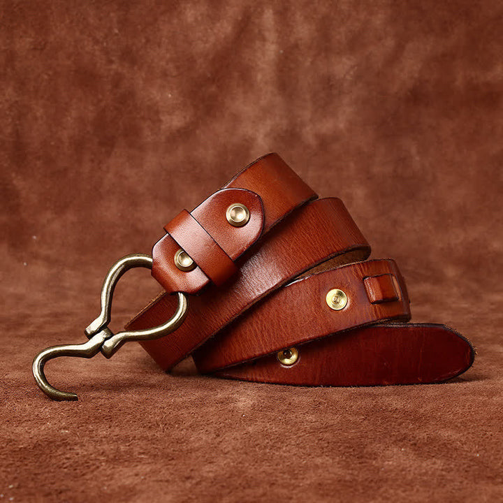 Ceinture en cuir de cavalerie avec boucle à crochet en laiton tressé pour homme