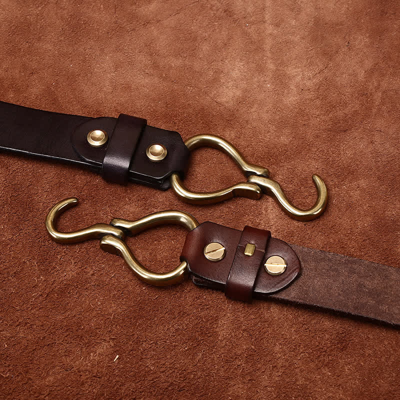 Ceinture en cuir de cavalerie avec boucle à crochet en laiton tressé pour homme