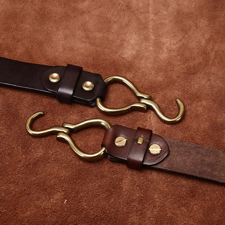 Ceinture en cuir de cavalerie avec boucle à crochet en laiton tressé pour homme