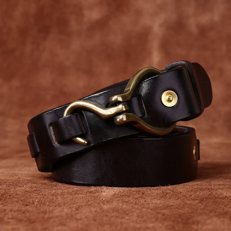 Ceinture en cuir de cavalerie avec boucle à crochet en laiton tressé pour homme