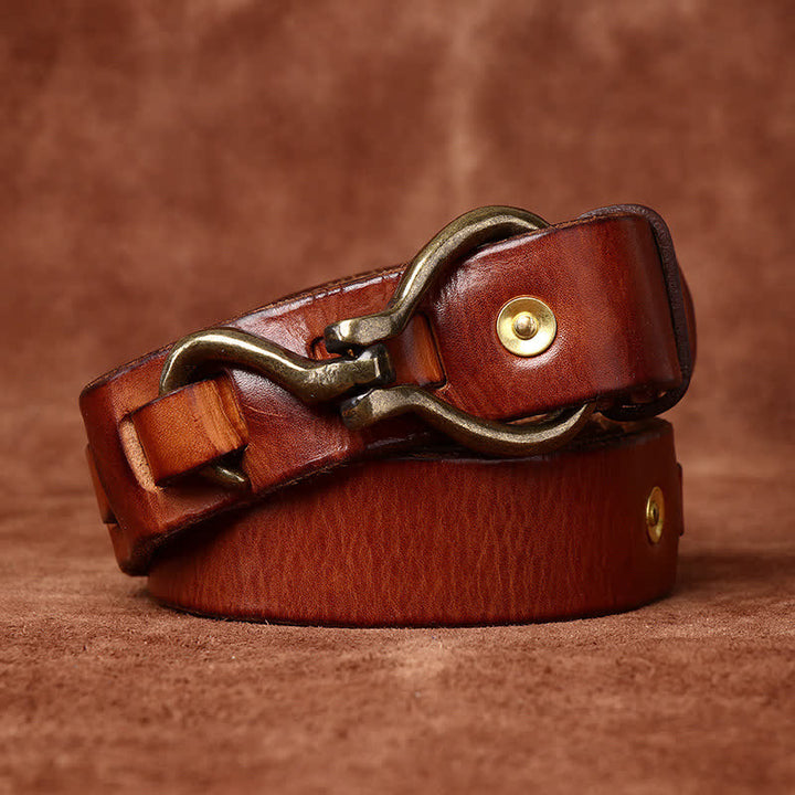 Ceinture en cuir de cavalerie avec boucle à crochet en laiton tressé pour homme