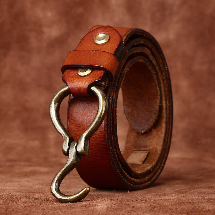 Ceinture en cuir de cavalerie avec boucle à crochet en laiton tressé pour homme