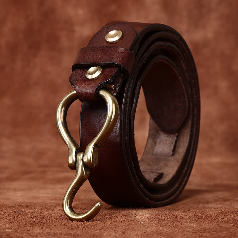 Ceinture en cuir de cavalerie avec boucle à crochet en laiton tressé pour homme