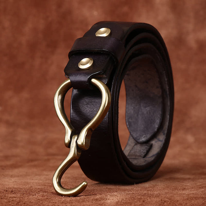 Ceinture en cuir de cavalerie avec boucle à crochet en laiton tressé pour homme