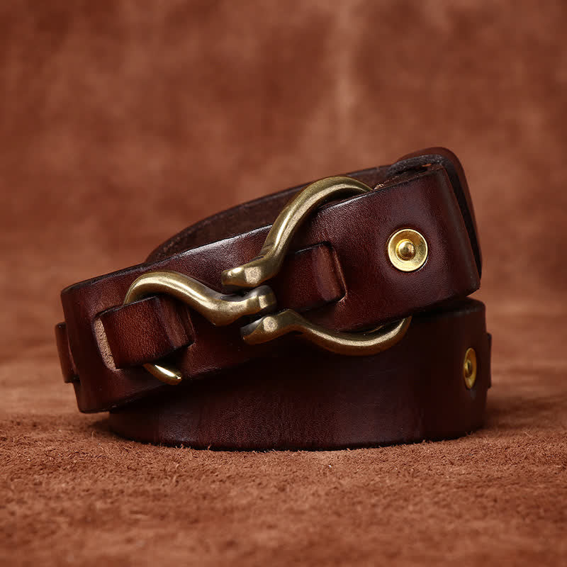 Ceinture en cuir de cavalerie avec boucle à crochet en laiton tressé pour homme