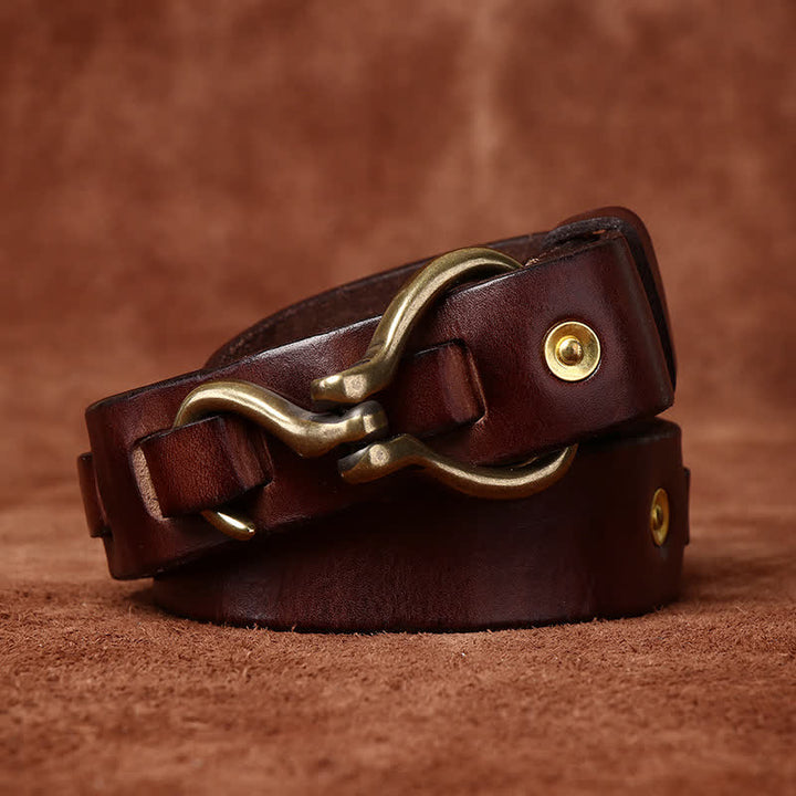 Ceinture en cuir de cavalerie avec boucle à crochet en laiton tressé pour homme