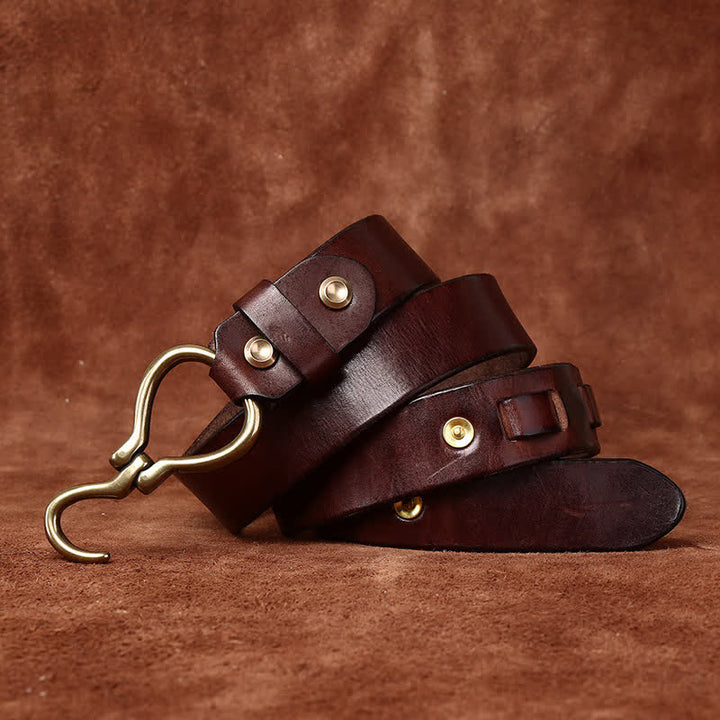 Ceinture en cuir de cavalerie avec boucle à crochet en laiton tressé pour homme