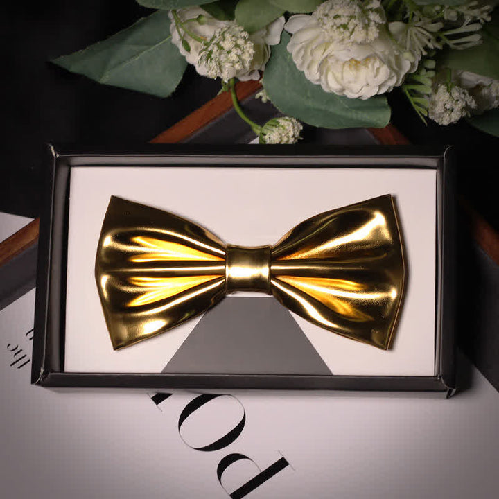 Nœud papillon en cuir doré métallisé moderne et brillant pour homme