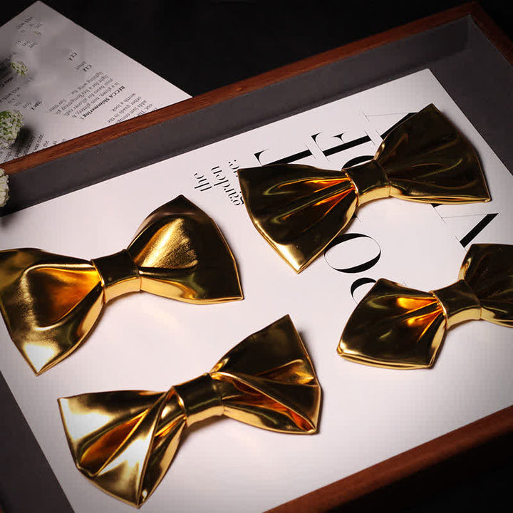Nœud papillon en cuir doré métallisé moderne et brillant pour homme