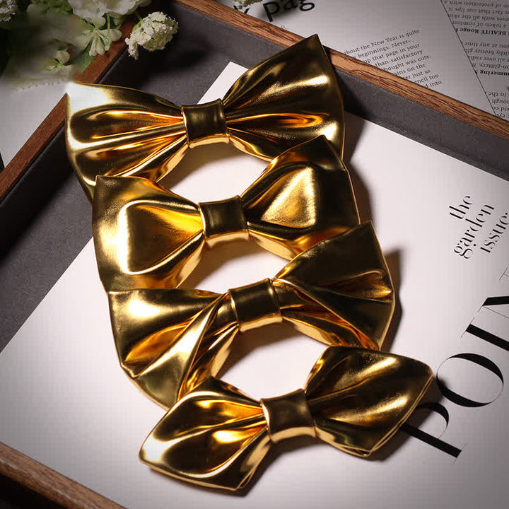Nœud papillon en cuir doré métallisé moderne et brillant pour homme