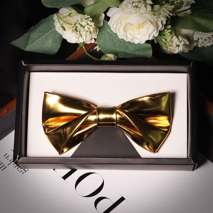 Nœud papillon en cuir doré métallisé moderne et brillant pour homme