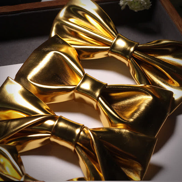Nœud papillon en cuir doré métallisé moderne et brillant pour homme