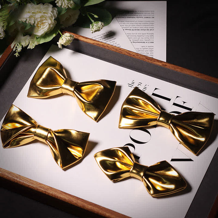 Nœud papillon en cuir doré métallisé moderne et brillant pour homme