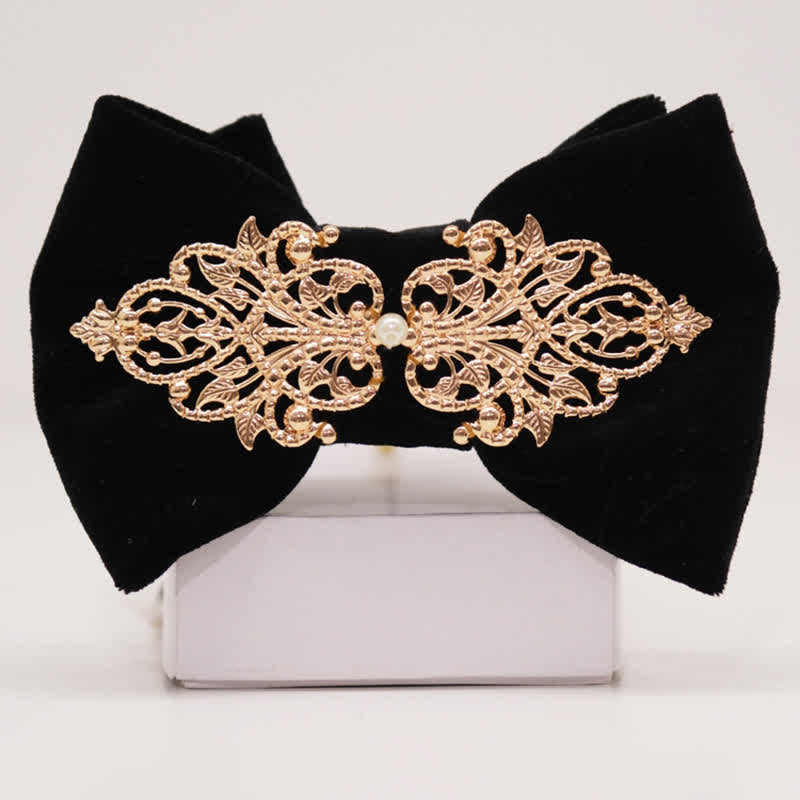 Nœud papillon surdimensionné à pointes et décor métallisé en velours noir pour homme