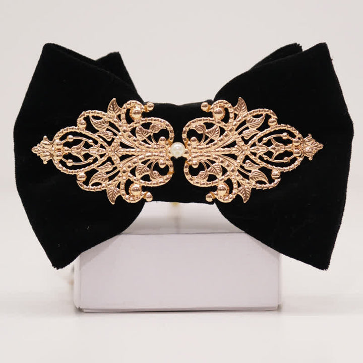 Nœud papillon surdimensionné à pointes et décor métallisé en velours noir pour homme