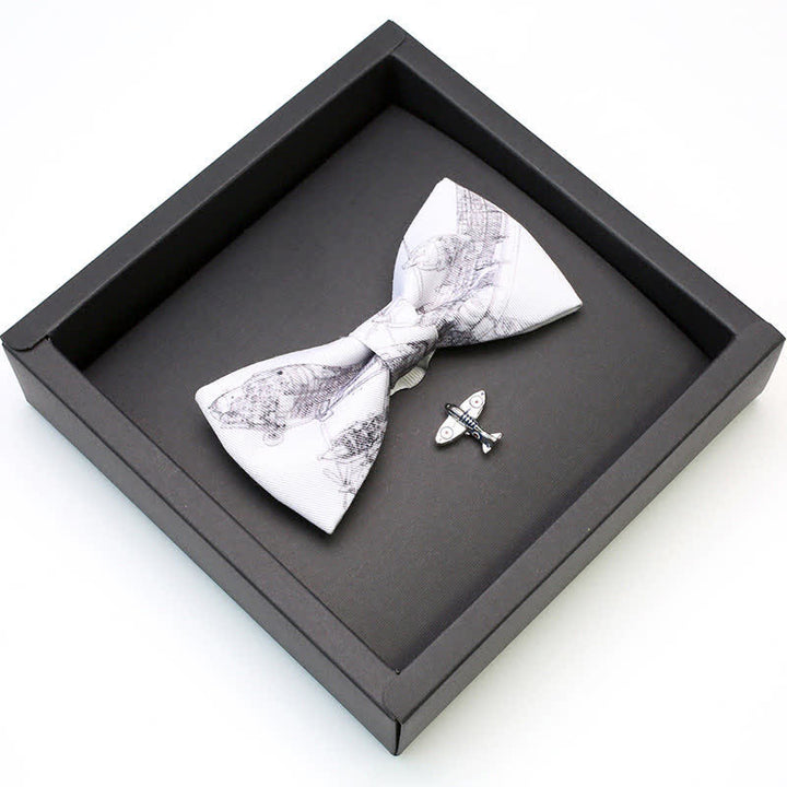 Lot de 2 broches et nœud papillon en forme d'avion blanc pour homme