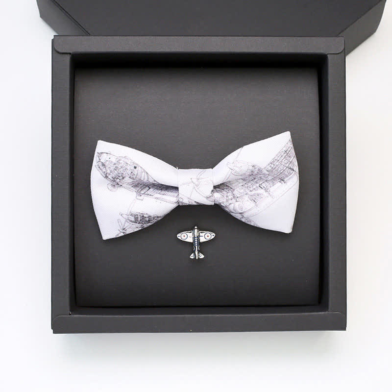 Lot de 2 broches et nœud papillon en forme d'avion blanc pour homme