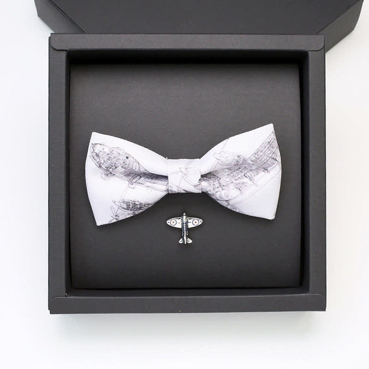 Lot de 2 broches et nœud papillon en forme d'avion blanc pour homme