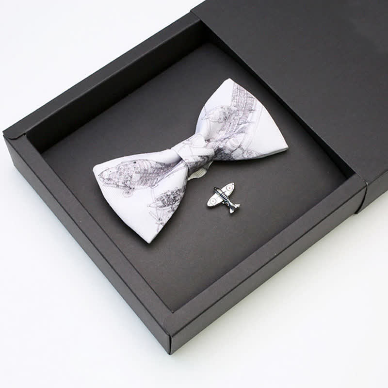 Lot de 2 broches et nœud papillon en forme d'avion blanc pour homme