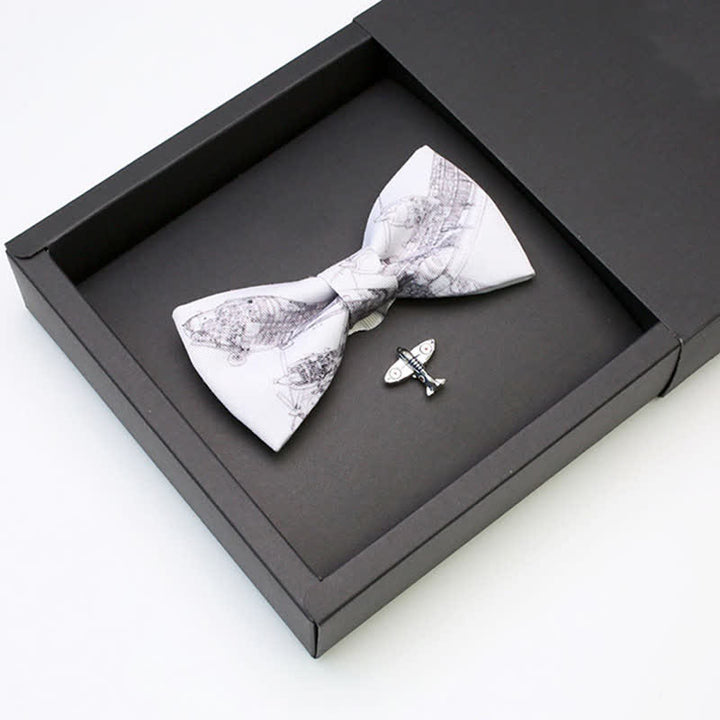 Lot de 2 broches et nœud papillon en forme d'avion blanc pour homme