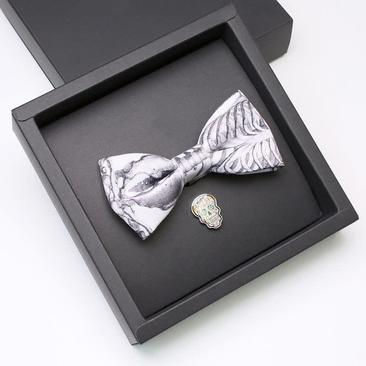 Lot de 2 broches et nœud papillon en forme de tête de mort pour homme, gris