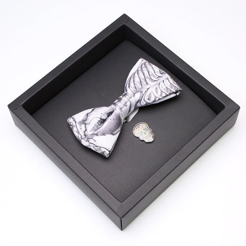 Lot de 2 broches et nœud papillon en forme de tête de mort pour homme, gris