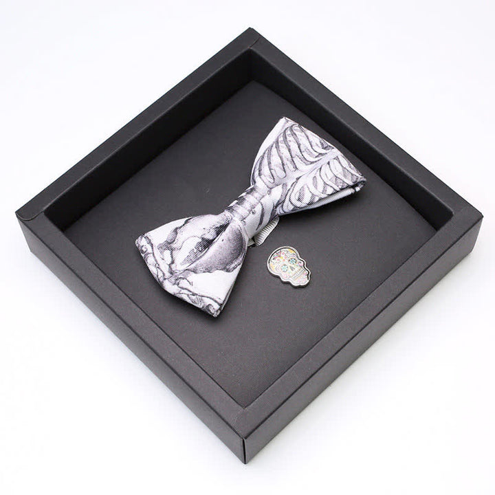 Lot de 2 broches et nœud papillon en forme de tête de mort pour homme, gris