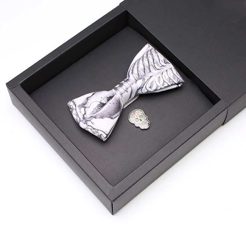 Lot de 2 broches et nœud papillon en forme de tête de mort pour homme, gris