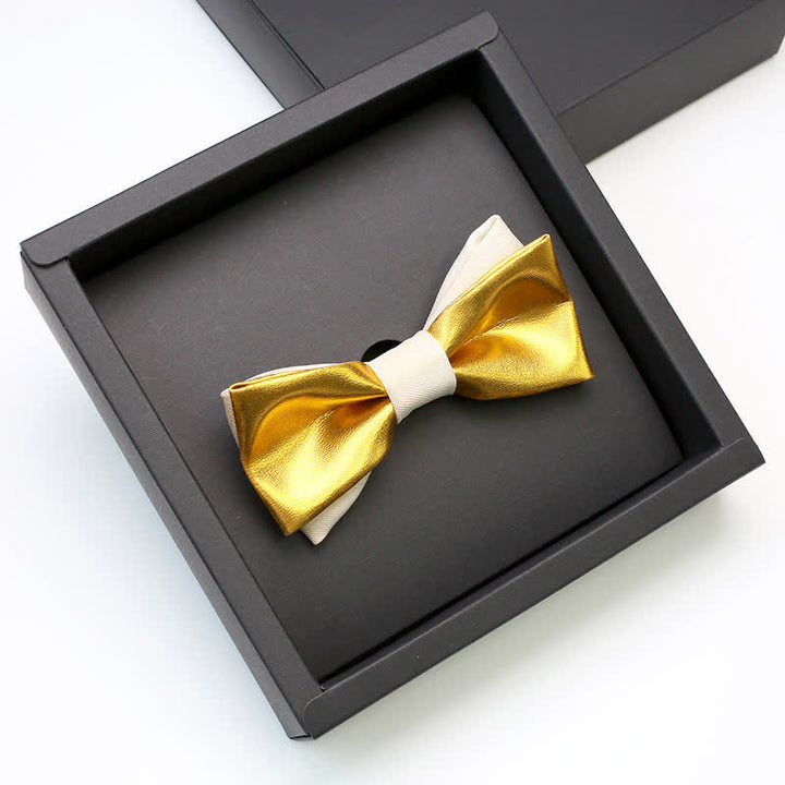 Nœud papillon double épaisseur luxueux doré et blanc pour homme